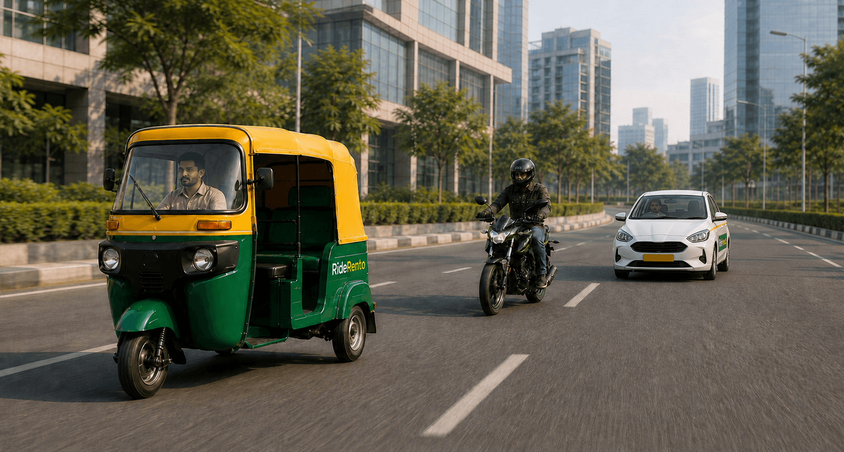 RideRento mobility partners travelling on a city road